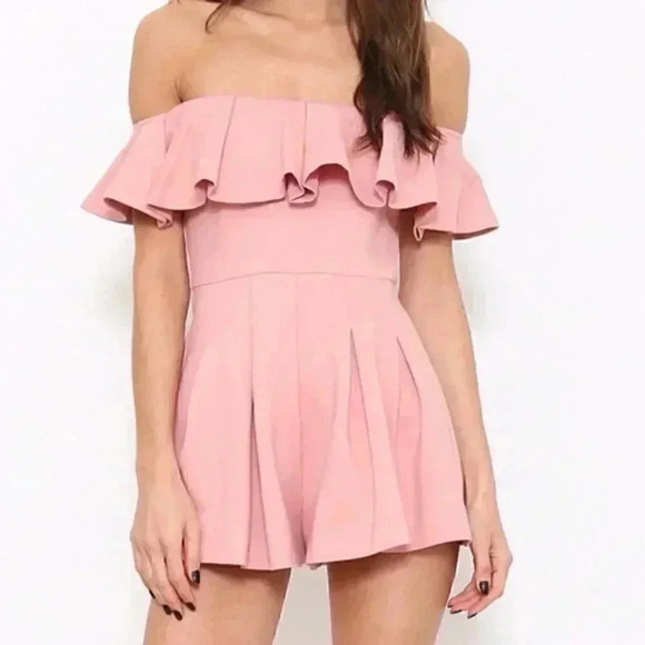 Off Shoulder Pink Romper - Picture 2 of 2